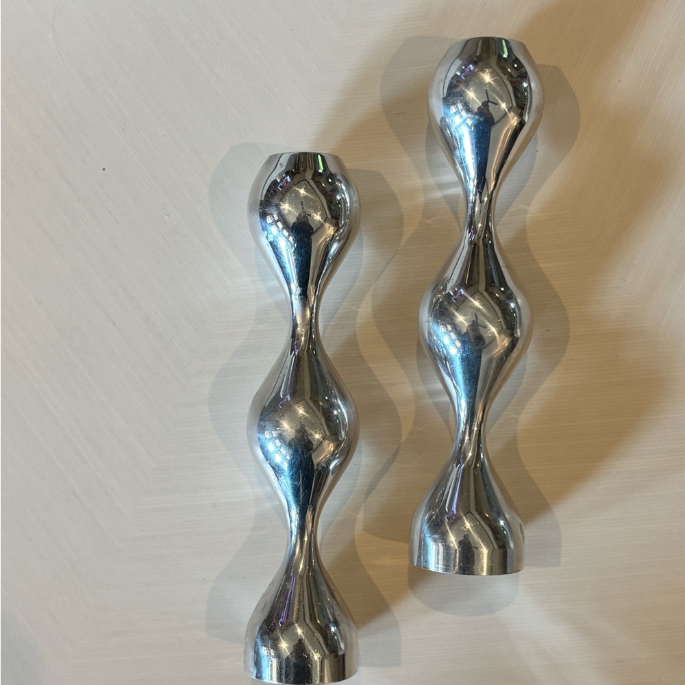 Nambe Sculptural Taper Candleholders – Set of 2 - Picture 9 of 10